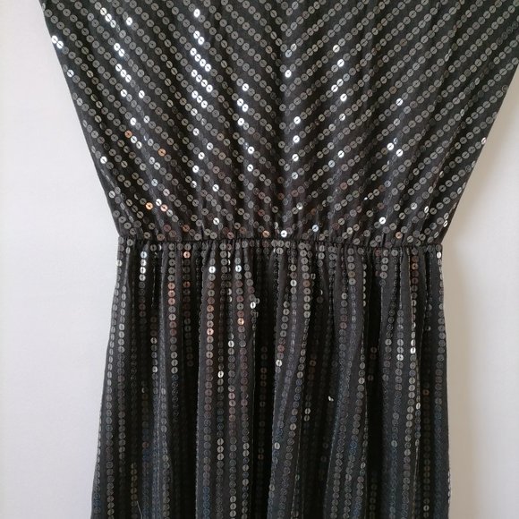 Garnet Hill Womens Black Sleeveless V Neck Shiny Sequined Maxi Dress Size S - Picture 4 of 10